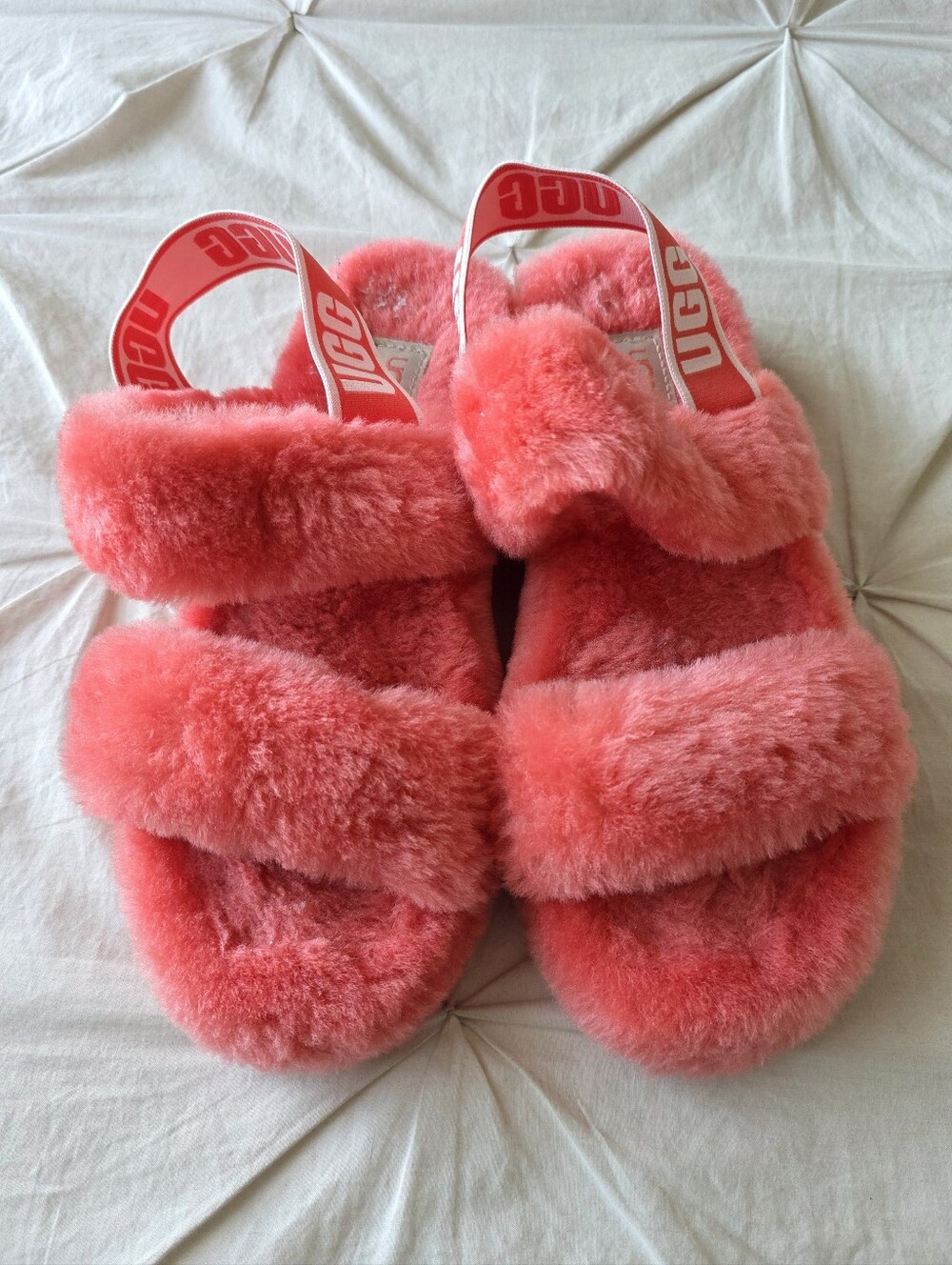 UGG Oh Yeah Slingback Slide Slippers Coral Pink Sheepskin